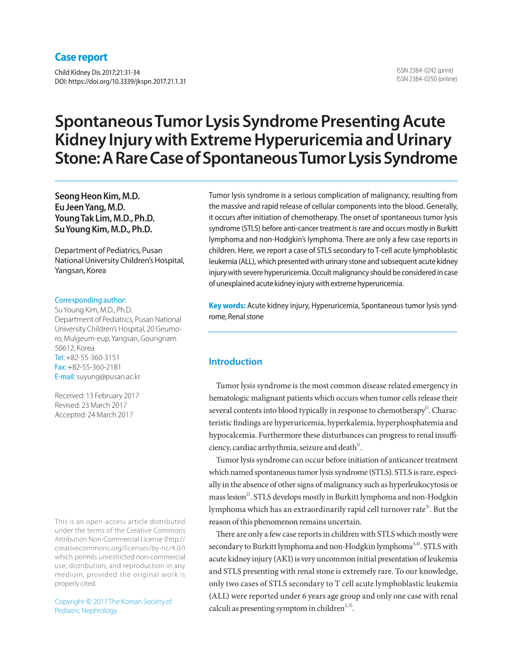 Spontaneous Tumor Lysis Syndrome Presenting Acute Kidney Injury With ...