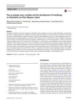 Pots, Crucibles and the Development of Metallurgy in Chalcolithic Las Pilas (Mojácar, Spain)