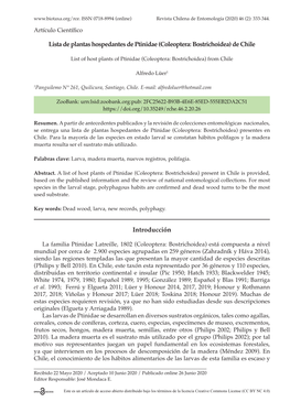 Lista De Plantas Hospedantes De Ptinidae (Coleoptera: Bostrichoidea) De Chile