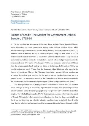 The Market for Government Debt in Sweden, 1715-60