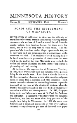 Roads and the Settlement of Minnesota