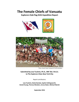 The Female Chiefs of Vanuatu Explorers Club Flag #101 Expedition Report
