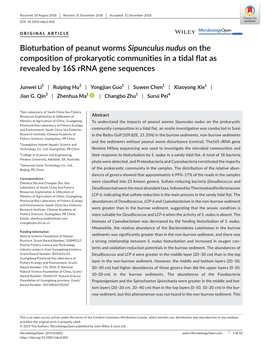 Bioturbation of Peanut Worms Sipunculus Nudus on the Composition of Prokaryotic Communities in a Tidal Flat As Revealed by 16S Rrna Gene Sequences