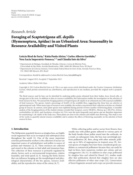 Foraging of Scaptotrigona Aff. Depilis (Hymenoptera, Apidae) in an Urbanized Area: Seasonality in Resource Availability and Visited Plants