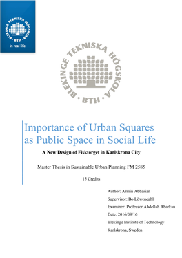 Importance of Urban Squares As Public Space in Social Life