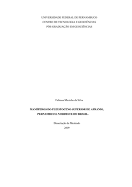 Universidade Federal De Pernambuco Centro De Tecnologia E Geociências Pós-Graduação Em Geociências