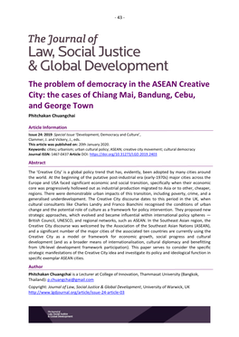 The Problem of Democracy in the ASEAN Creative City: the Cases of Chiang Mai, Bandung, Cebu, and George Town