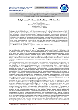 Religion and Politics: a Study of Sayyid Ali Hamdani