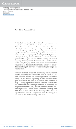 Arvo Pärt's Resonant Texts Andrew Shenton Frontmatter More Information