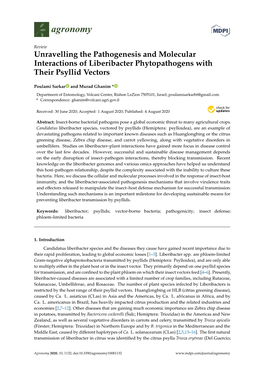 Unravelling the Pathogenesis and Molecular Interactions of Liberibacter Phytopathogens with Their Psyllid Vectors