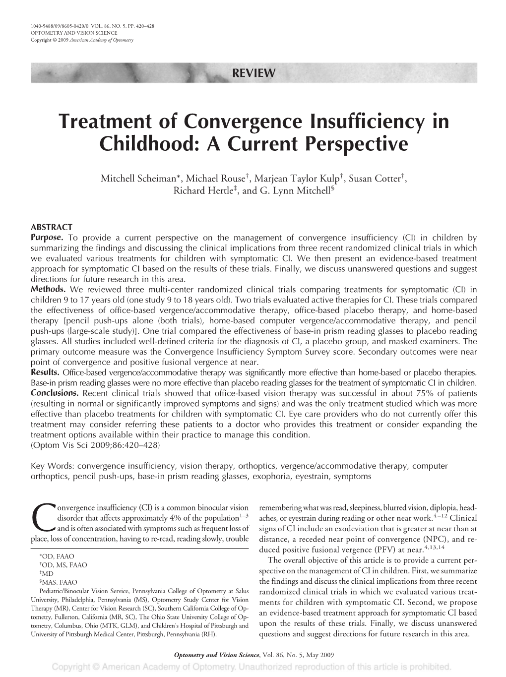 Treatment of Convergence Insufficiency in Childhood: a Current Perspective