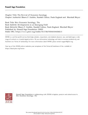 The Revival of Economic Sociology Chapter Author(S): Mauro F