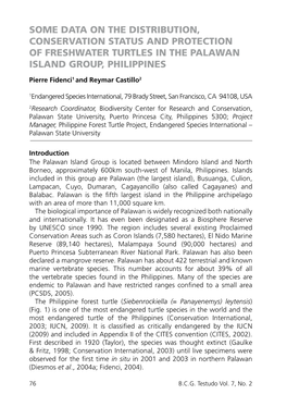 Some Data on the Distribution, Conservation Status and Protection of Freshwater Turtles in the Palawan Island Group, Philippines