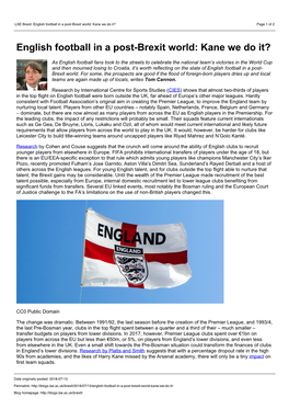 LSE Brexit: English Football in a Post-Brexit World: Kane We Do It? Page 1 of 2