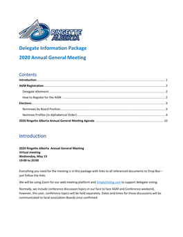 Delegate Information Package 2020 Annual General Meeting Introduction