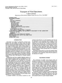 Transport of Viral Specimens F