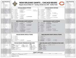 NEW ORLEANS SAINTS VS. CHICAGO BEARS No Name Pos 3 Wil Lutz