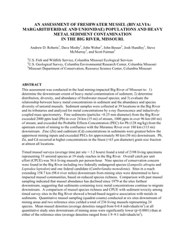 Populations and Heavy Metal Sediment Contamination in the Big River, Missouri