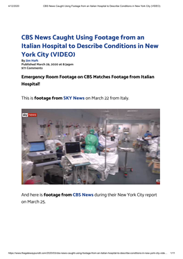 CBS News Caught Using Footage from an Italian Hospital to Describe Conditions in New York City (VIDEO)