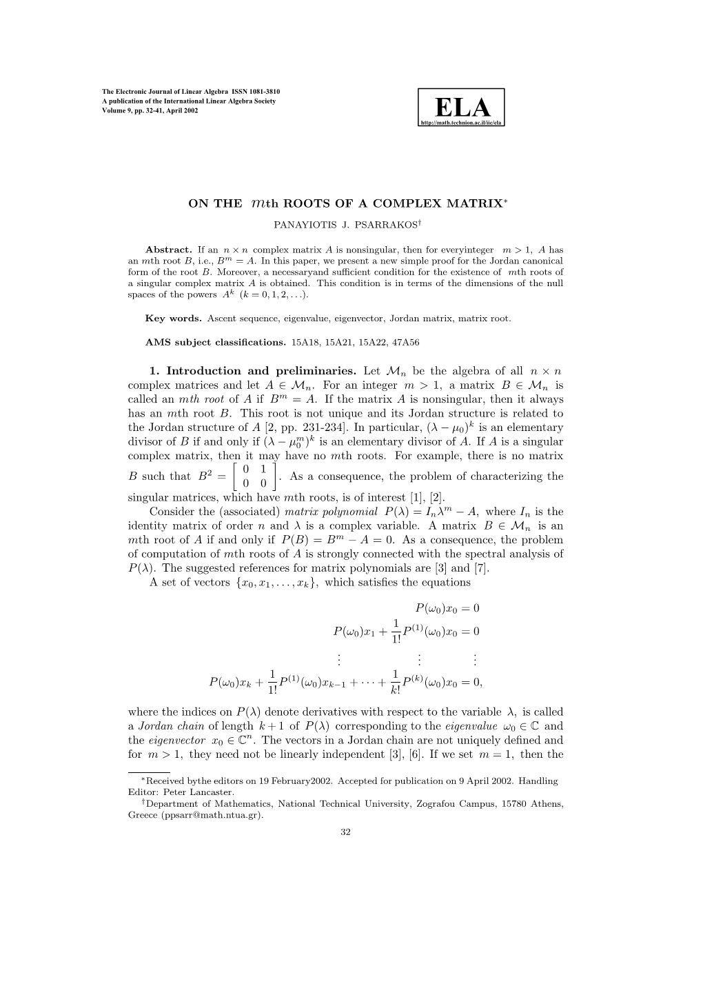 On the M-Th Roots of a Complex Matrix