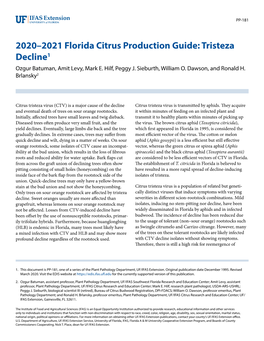 2020–2021 Florida Citrus Production Guide: Tristeza Decline1 Ozgur Batuman, Amit Levy, Mark E