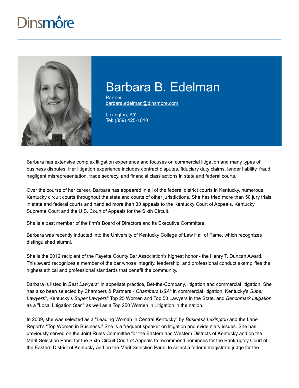 Barbara B. Edelman Partner Barbara.Edelman@Dinsmore.Com