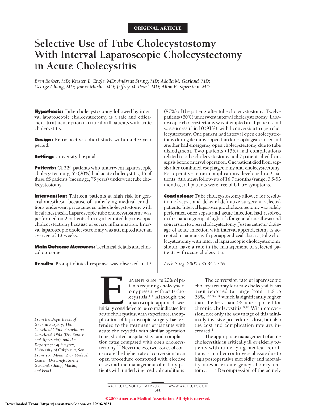 Selective Use of Tube Cholecystostomy with Interval Laparoscopic Cholecystectomy in Acute Cholecystitis
