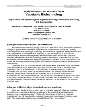 Vegetable Biotechnology