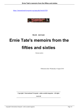 Ernie Tate's Memoirs from the Fifties and Sixties