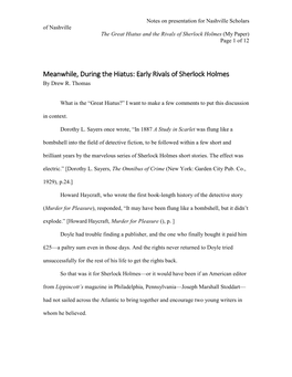 The Great Hiatus and the Rivals of Sherlock Holmes (My Paper) Page 1 of 12