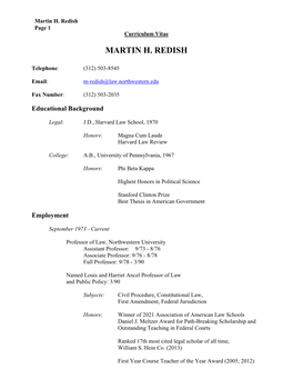 Martin H. Redish Page 1 Curriculum Vitae