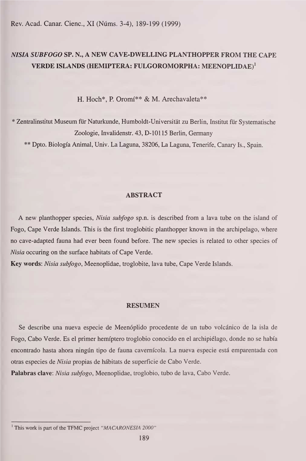 Revista De La Academia Canaria De Ciencias, X (4): 65-78