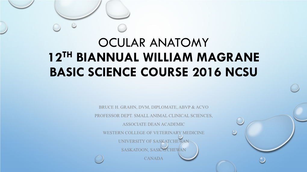 Ocular Anatomy 11Th Biannual William Magrane Basic Science Course