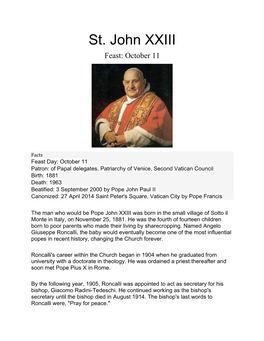 St. John XXIII Feast: October 11