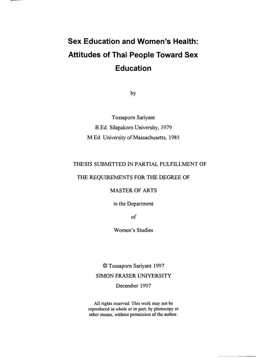 Attitudes of Thai People Toward Sex Education