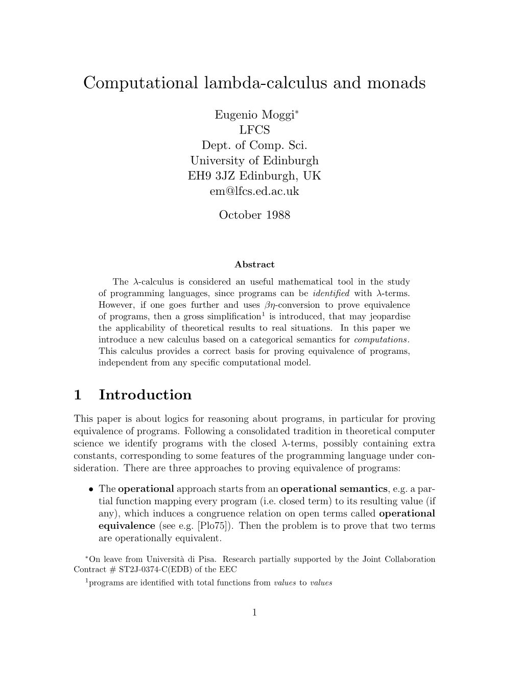 Computational Lambda-Calculus and Monads