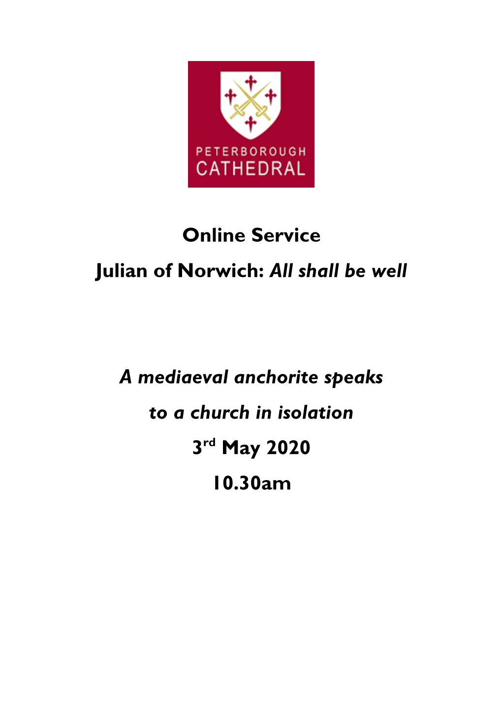 Online Service Julian of Norwich: All Shall Be Well a Mediaeval Anchorite