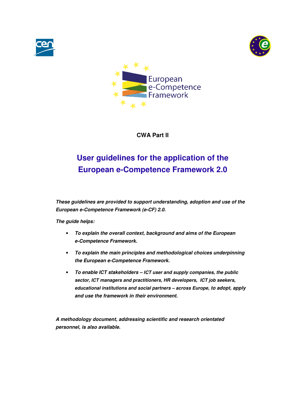 User Guidelines for the Application of the European E-Competence Framework 2.0