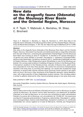 Odonata) of the Moulouya River Basin and the Oriental Region, Morocco