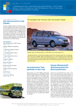 Der Getz Kommt in Die Städte Im Spiegel Der Presse: Der Hyundai Trajet Neues Wasserstoff- Speichersystem Für Brennstoffzellen