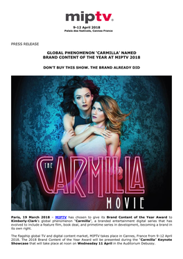 Carmilla’ Named Brand Content of the Year at Miptv 2018