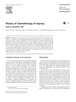 History of Chemotherapy of Leprosy Shaik K