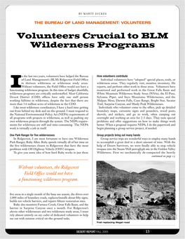 Volunteers Crucial to BLM Wilderness Programs