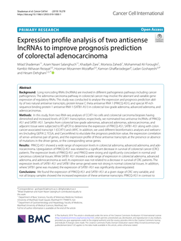 Expression Profile Analysis of Two Antisense Lncrnas to Improve Prognosis Prediction of Colorectal Adenocarcinoma