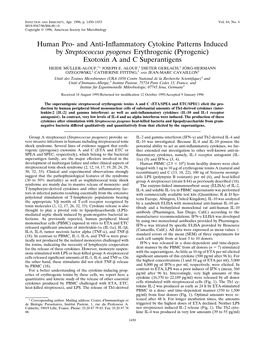 And Anti-Inffammatory Cytokine Patterns Induced by Streptococcus