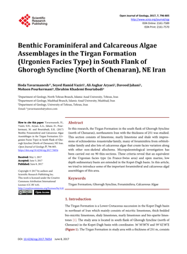 Benthic Foraminiferal and Calcareous Algae Assemblages in the Tirgan Formation (Urgonien Facies Type) in South Flank of Ghorogh Syncline (North of Chenaran), NE Iran