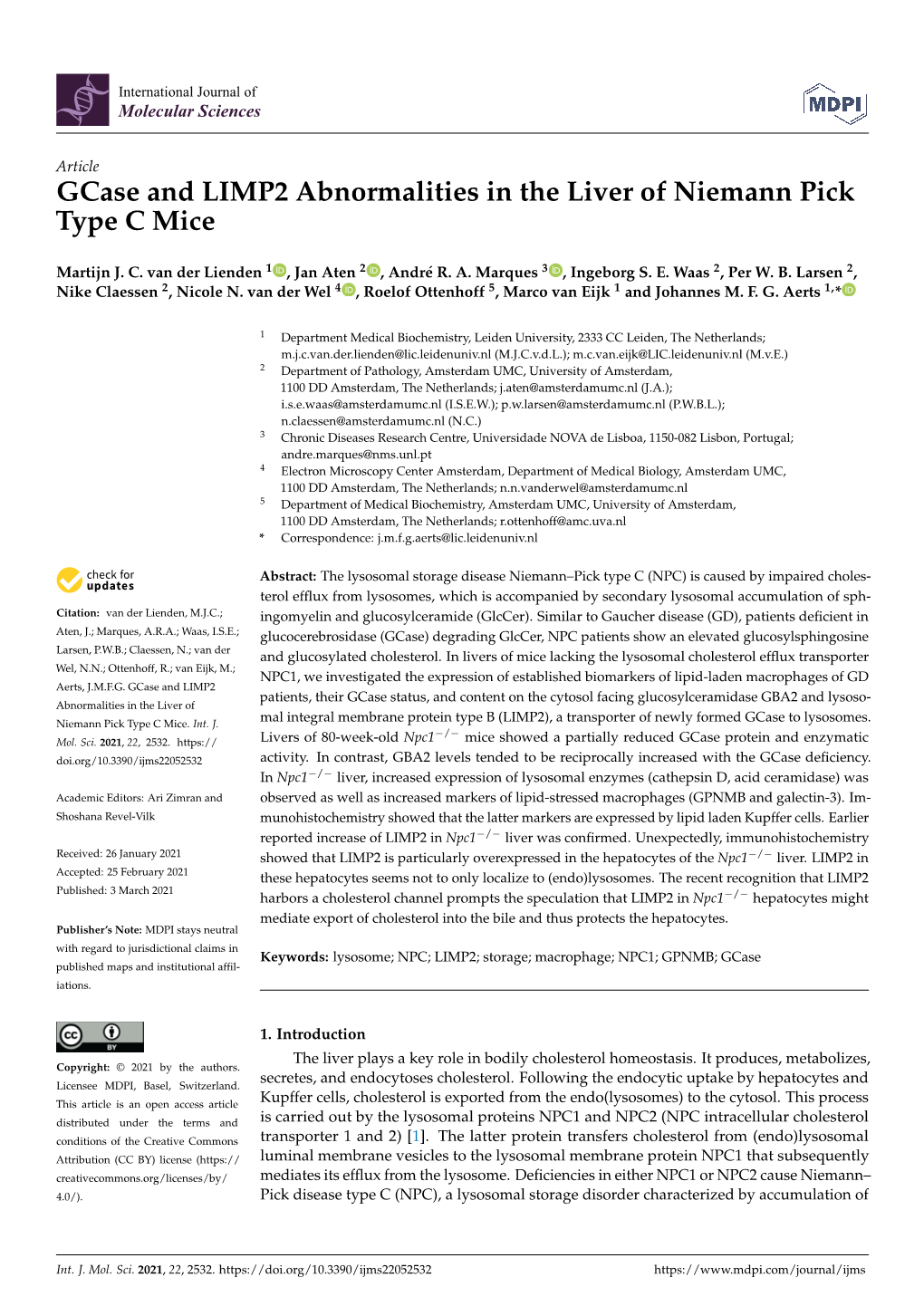 Gcase and LIMP2 Abnormalities in the Liver of Niemann Pick Type C Mice