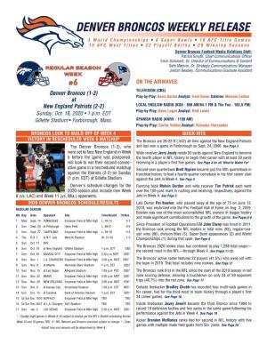 Denver Broncos Weekly Release Packet (At New England, 10/18/20)