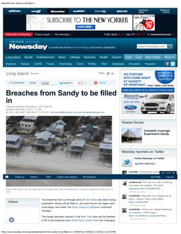 Breaches from Sandy to Be Filled In