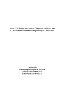 TCM Patterns for Insomnia Treatment with Shiatsu